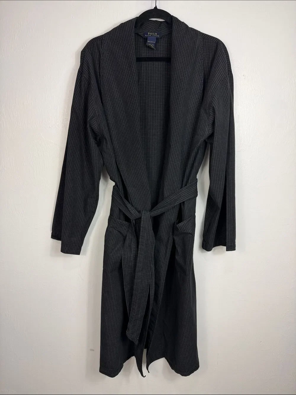 Polo Ralph Lauren Cotton Robe Black Windowpane Plaid Belted Size S/M